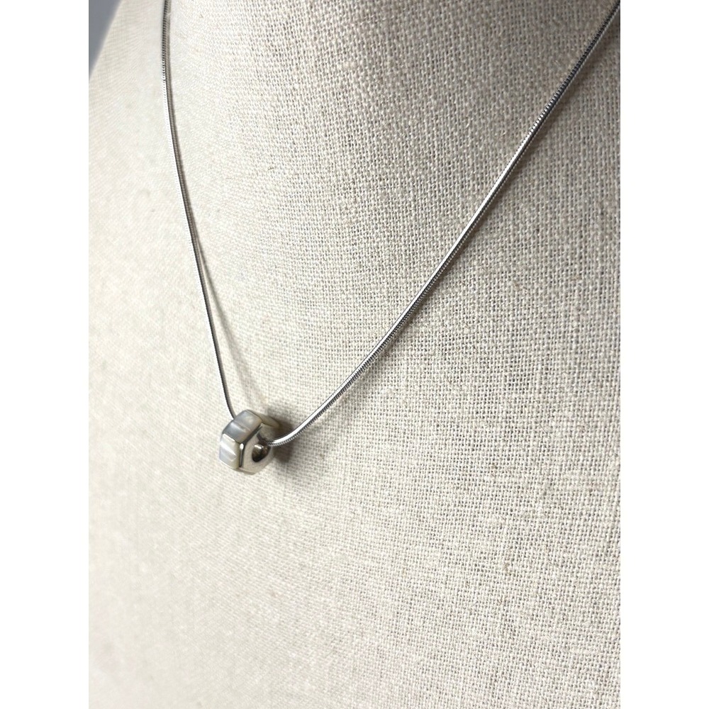 ACI Sterling‎ Silver Mother of Pearl Spacer Bead Pendant Necklace 18" Italy